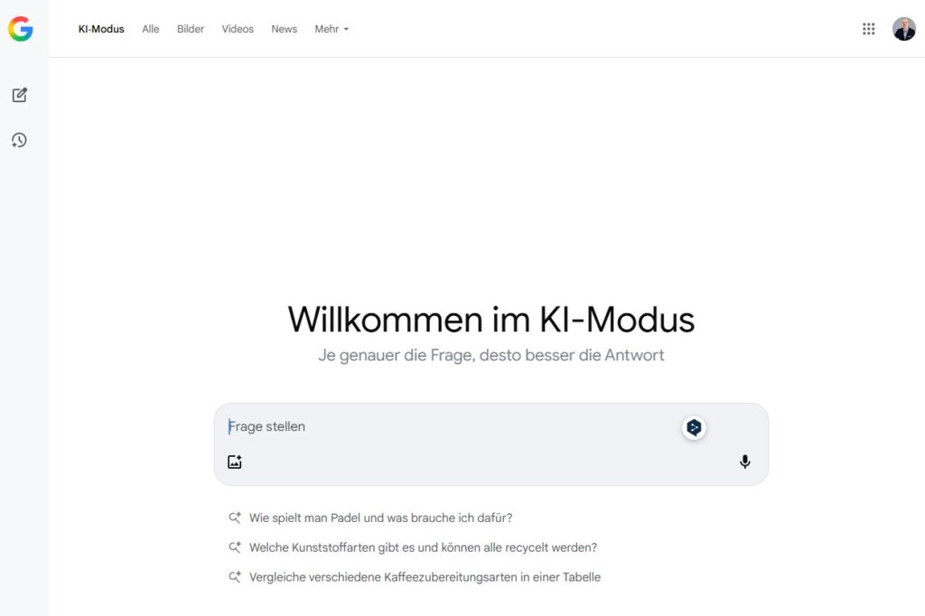 Startseite des Google Ads KI-Modus