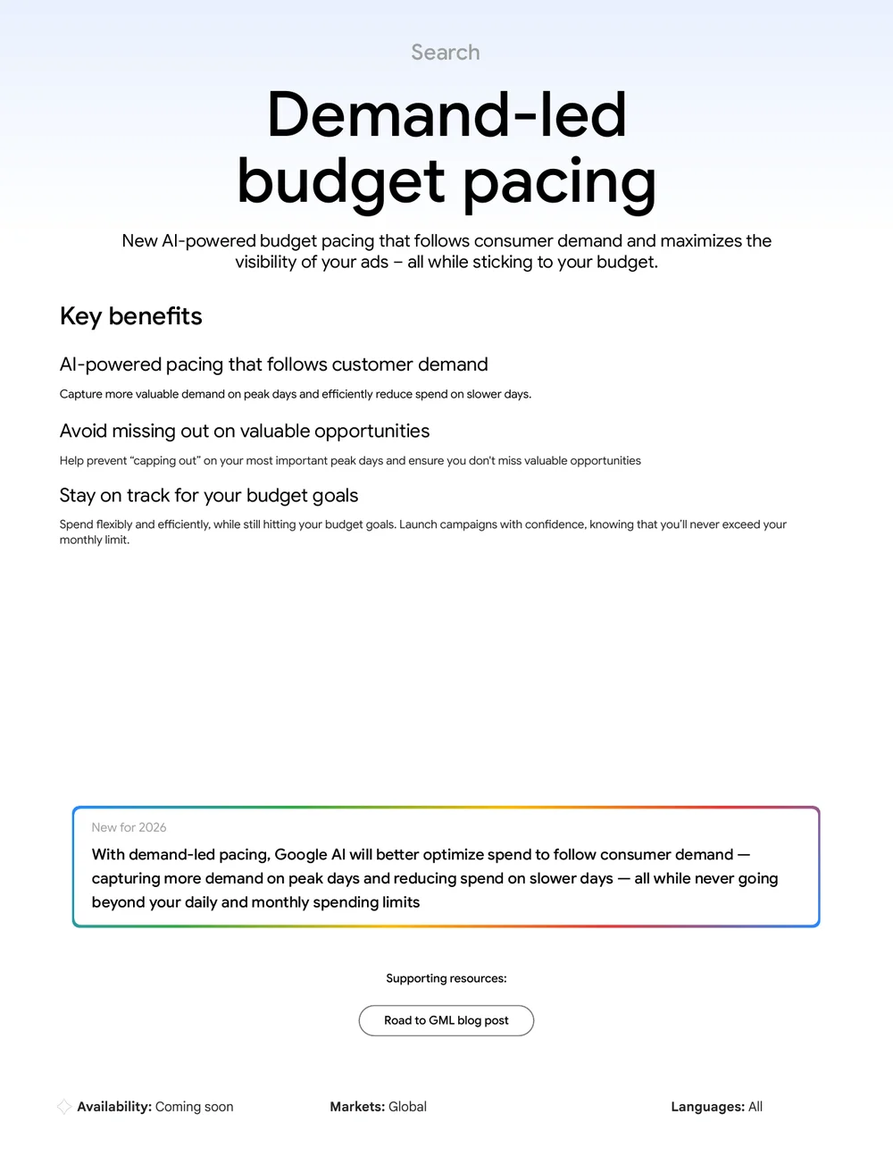 Google Ads Demand-led Budget Pacing from the Google Marketing Live 2026 one-sheet