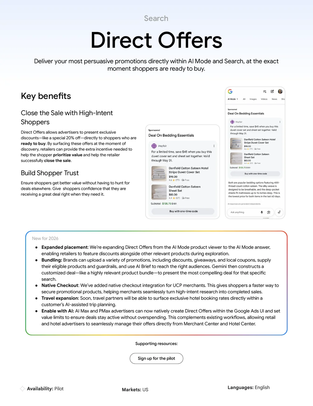 Google Ads Direct Offers im KI-Modus aus dem Google Marketing Live 2026 One-Sheet