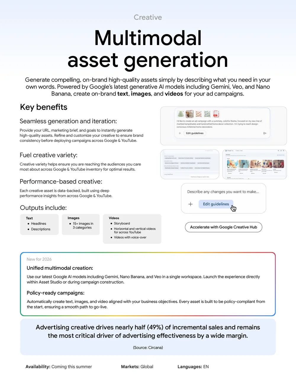 Google Ads Multimodal Asset Generation mit Gemini Veo und Nano Banana aus dem Google Marketing Live 2026 One-Sheet