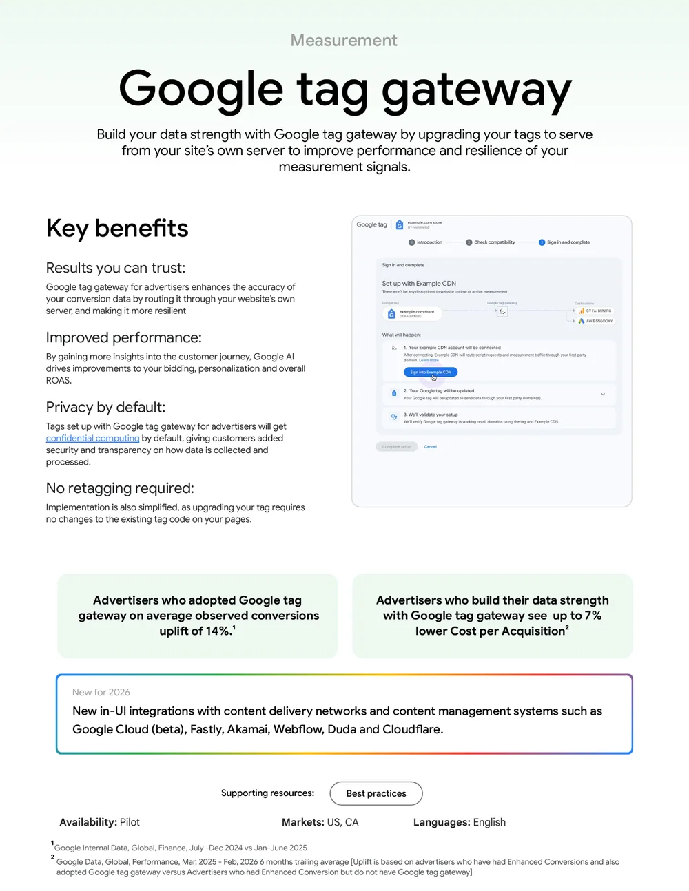 Google Tag Gateway Setup-UI aus dem Google Marketing Live 2026 One-Sheet