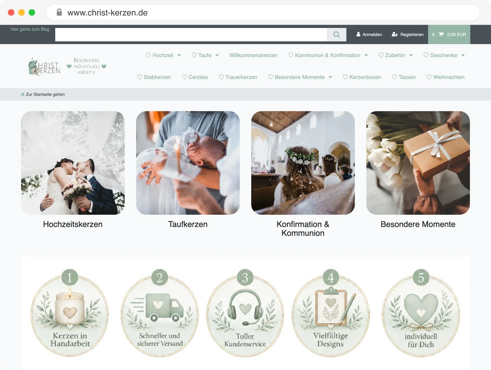 Online-Shop von Christ Kerzen, beworben über Google Ads