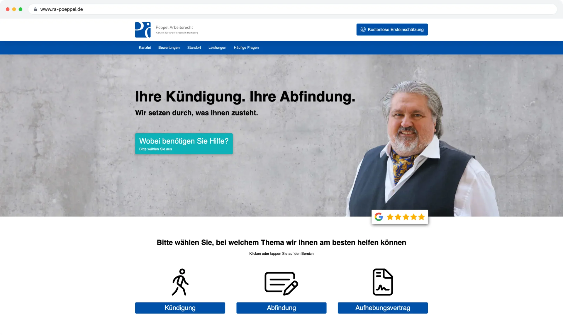 Landingpage von Pöppel Rechtsanwälte aus den laufenden Google Ads Kampagnen