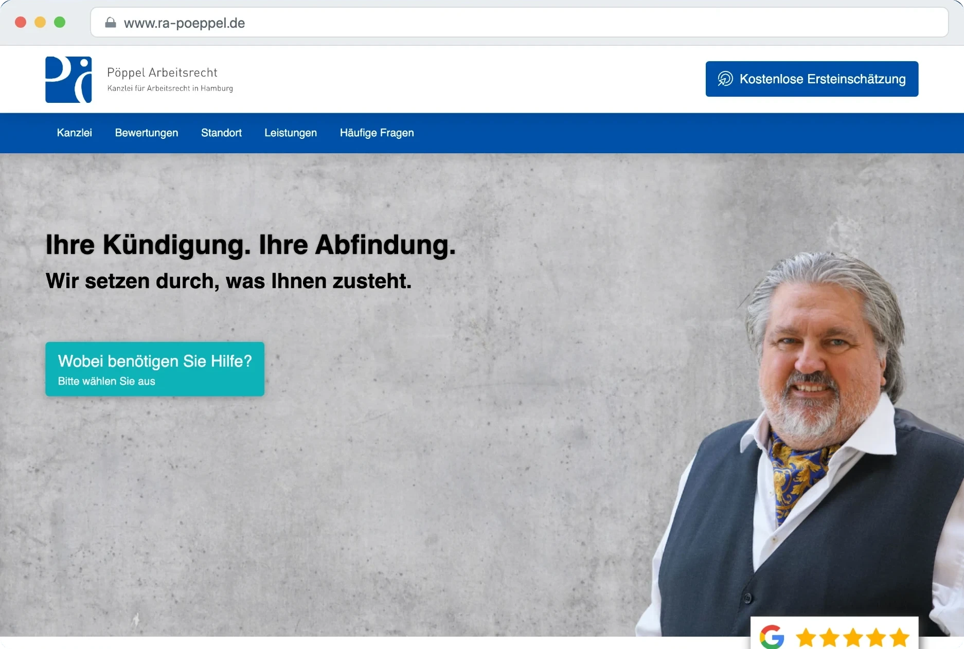 Landingpage von Pöppel Rechtsanwälte, aktuell in den Google Ads Kampagnen im Einsatz